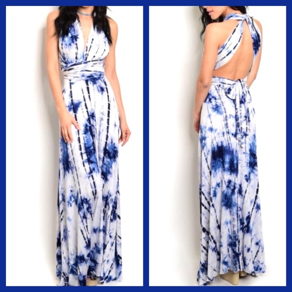 CONVERTIBLE BLUE TIE DYE MULTI-WAY MAXI DRESS-NEW - Picture 2 of 8